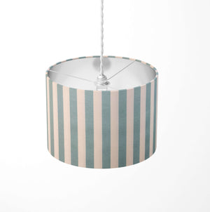 Mint green and white vertical stripe pattern ceiling pendant lamp shade.