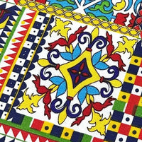 Italian tile fabric for upholstery curtain cushion chair in yellow red blue green white.
