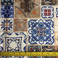 Tile Fabric, Mosaic Fabric, Ceramic Turkish Ottoman Moroccan Geometric Fabric