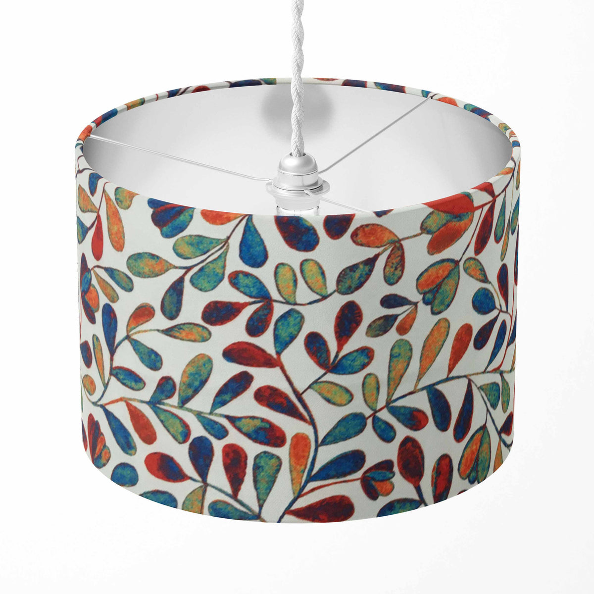 Multi Coloured Lampshade, Watercolour Leaf Print Boho Drum Lamp Shade