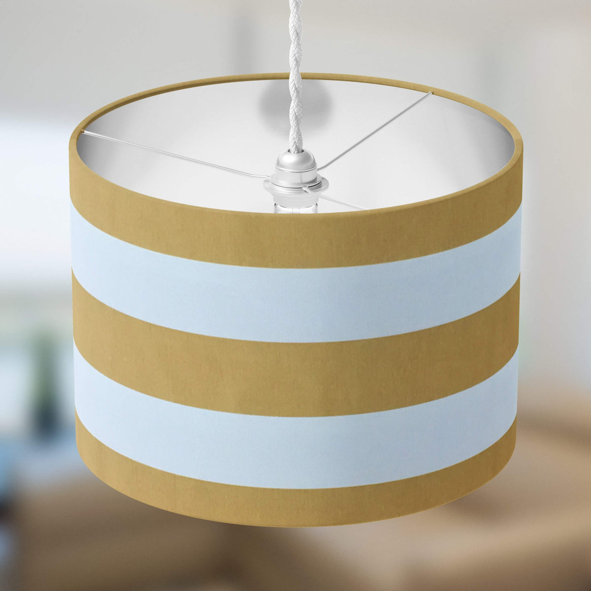 Gold and white large striped modern boho lampshade.