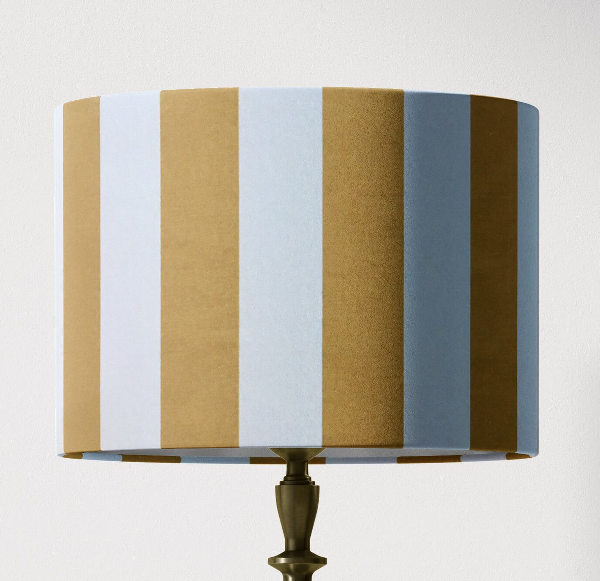 Mustard yellow and white thick vertical stripe patterned lampshade for table and floor lamps and ceiling pendants.
