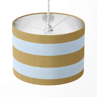 A mustard yellow and white horizontal striped lampshade for table lamps, floor lamps and ceiling pendants.