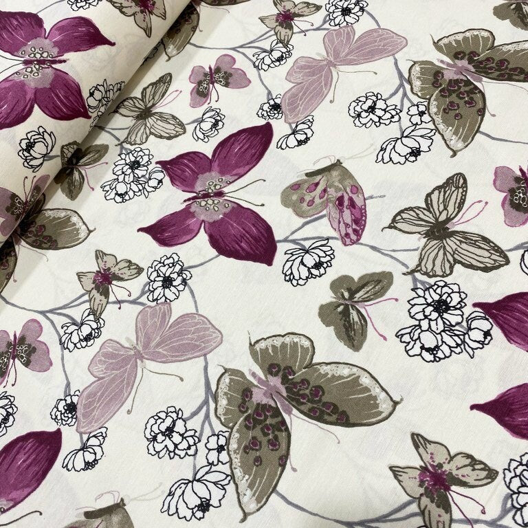 Butterfly Fabric, Nature Fabric, Pink Lilac Upholstery Curtain Fabric