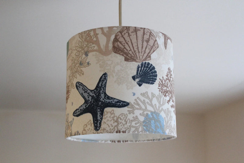 Nautical Lampshade, Coastal Lamp Shade, Seashell Starfish Ocean Lampshade