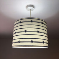 Navy blue and white horizontal striped lampshade for table lamps, floor lamps and ceiling pendants.