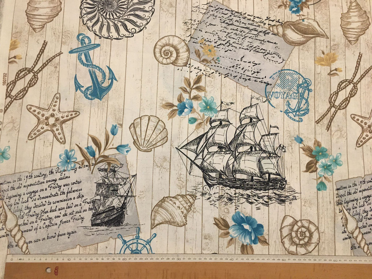 Nautical Fabric, Boat Fabric, Sea Shell Fabric, Marine Upholstery Fabric