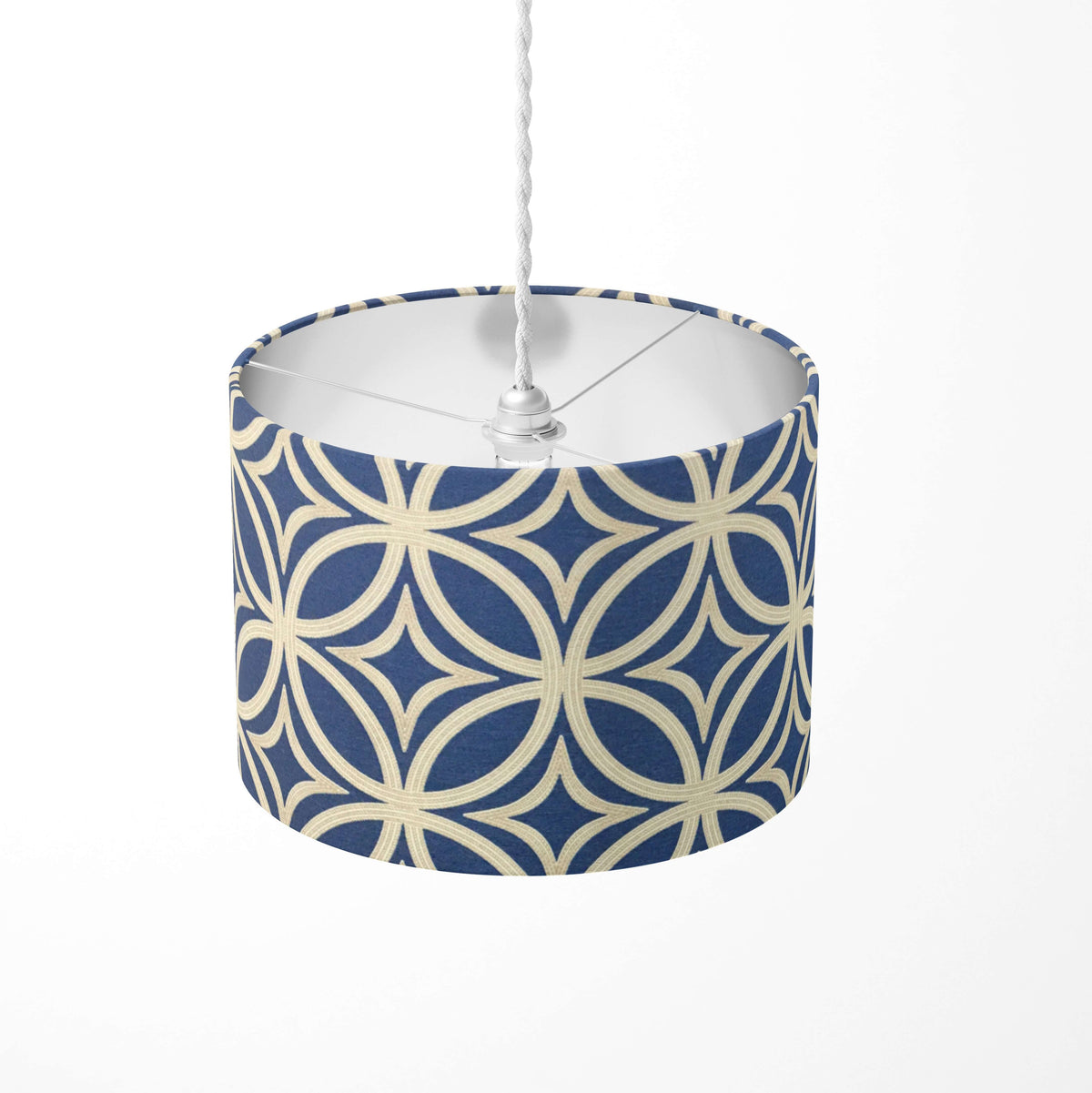 Boho modern navy blue art deco print ceiling pendant lampshade.
