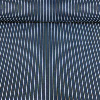 Roll of blue white vertical pinstripe cotton curtain fabric