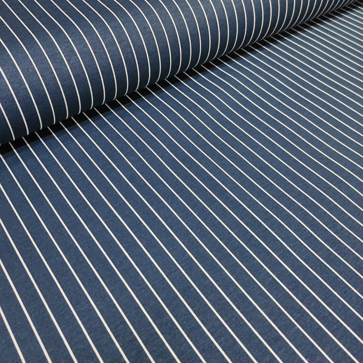 Navy blue stripe cotton upholstery fabric