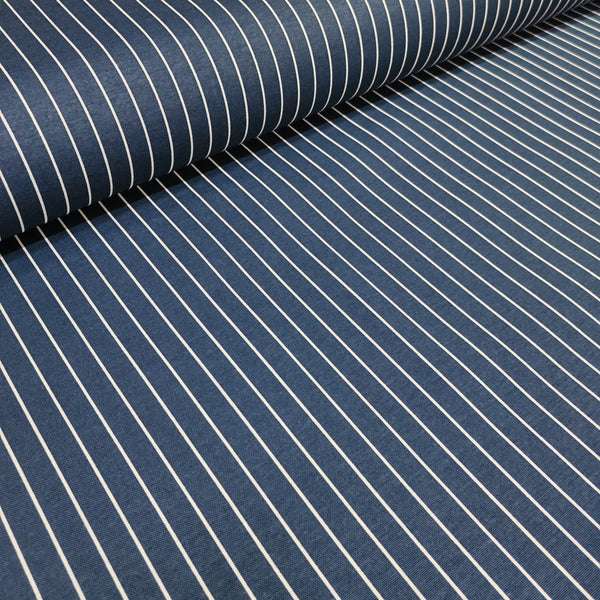 Navy blue stripe cotton upholstery fabric