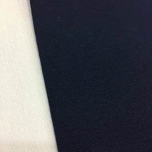 Navy blue water-resistant canvas fabric ideal for outdoor upholstery, garden furniture, cushions, curtains and sewing projects.