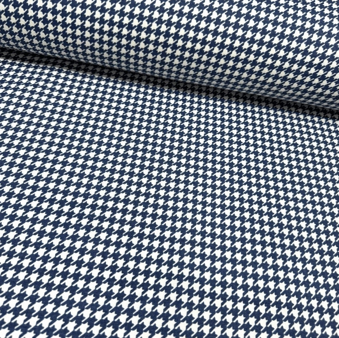 Navy and white houndstooth pattern fabric for upholstery curtain and home decor.