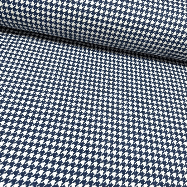 Navy and white houndstooth pattern fabric for upholstery curtain and home decor.