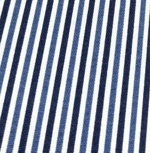Close-up of navy blue and white striped fabric pattern.