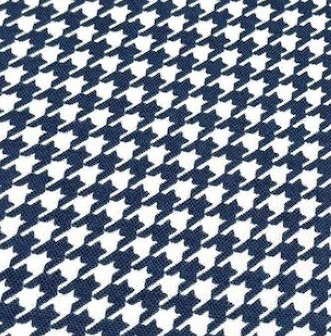 Dogtooth print cotton canvas fabric in navy and white.