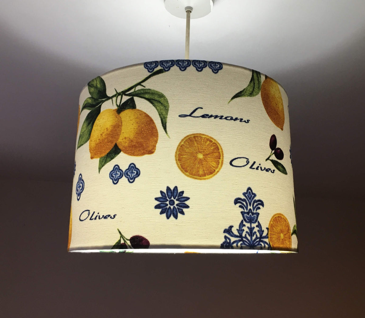 Decorative ceiling lampshade with lemon and olive design for living room and bedroom.