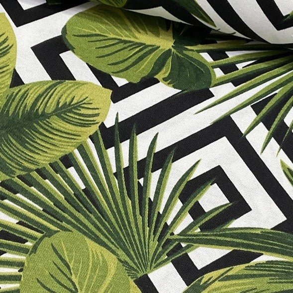 Tropical Upholstery Fabric, Palm Leaves Botanical Print Cotton Curtain Fabric