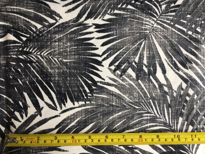 Tropical Upholstery Fabric, Black Palm Leaves Exotic Cotton Curtain Fabric