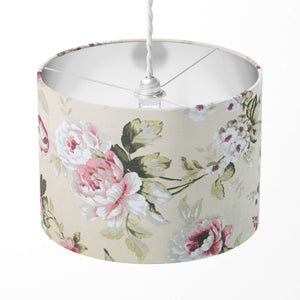 A beige floral lampshade with pink flowers, suitable for table lamps, floor lamps, and ceiling pendants.