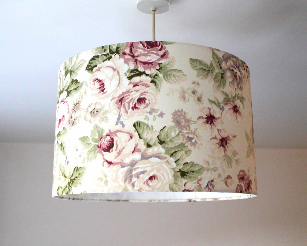 Rose Lampshade, Pink Floral Lamp Shade, Cream Country Cottage Light Shade