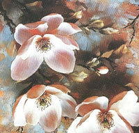 Close-up of pink floral upholstery curtain fabric in blush pink, brown and terracotta tones.