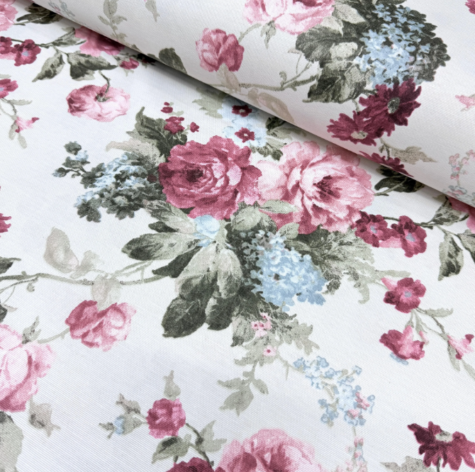Vintage Floral Fabric, Yellow Red Rose Flower Upholstery Curtain Fabric