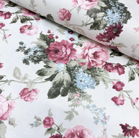 Vintage Floral Fabric, Yellow Red Rose Flower Upholstery Curtain Fabric