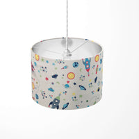 Kids room lampshade with space-themed design on a white background.