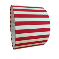 Red and white vertical stripe lampshade on a white background.