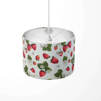 Ceiling pendant lampshade with strawberry garden pattern on a white background.