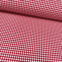 Bright red and white dogtooth pattern fabric for upholstery curtain and home decor.