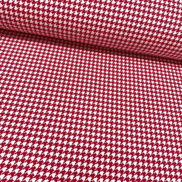 Bright red and white dogtooth pattern fabric for upholstery curtain and home decor.