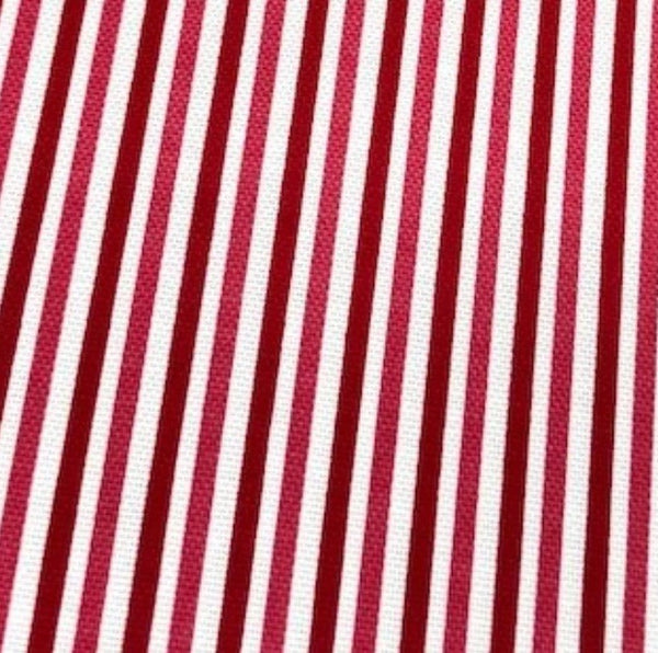 Red and white pinstripe fabric for upholstery curtain soft furnishing and home decor.