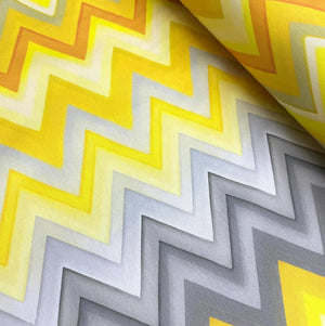Retro zig zag print fabric designed with ombre yellow and grey colours.