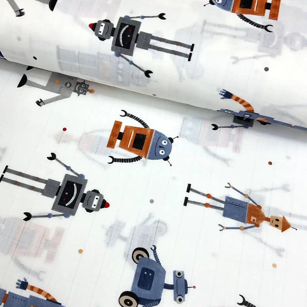 Robot Printed Fabric, Cotton Baby Muslin Gauze Quilt & Blanket Fabric