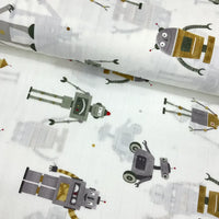 Robots Patterned Double Gauze Fabric, Baby Boy Cotton Muslin Fabric