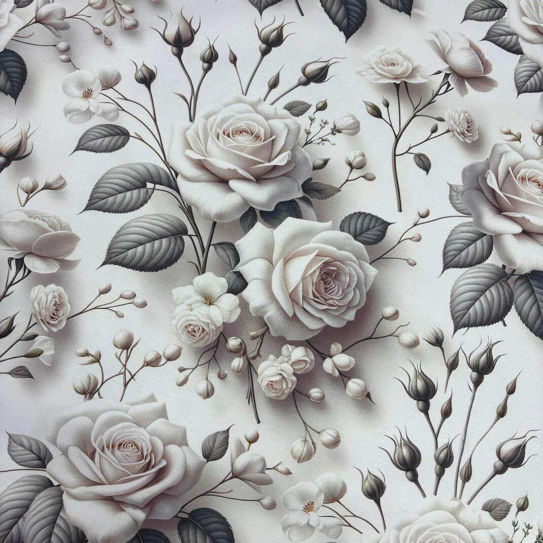 Rose Upholstery Fabric, Ivory White Floral Vintage Curtain Fabric