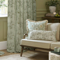 Sanderson Chinese Lanterns Embroidered Sage Green Cream Stripe Curtain