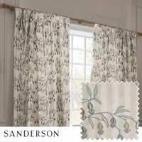 Sanderson Chinese Lanterns Embroidered Pencil Pleat Cream Curtains Linen