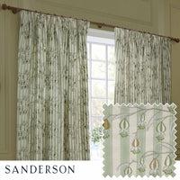 Sanderson Chinese Lanterns Embroidered Sage Green Cream Stripe Curtain