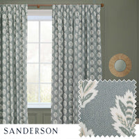 Sanderson Sessile Leaf Pattern Pencil Pleat Ready Made Curtains Delph Blue
