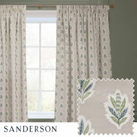 Sanderson Sessile Leaf Print Ready Made Pencil Pleat Flax Curtains