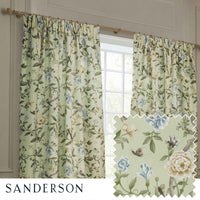 Sanderson Porcelain Garden Flower Print Sage Green Pencil Pleat Curtain