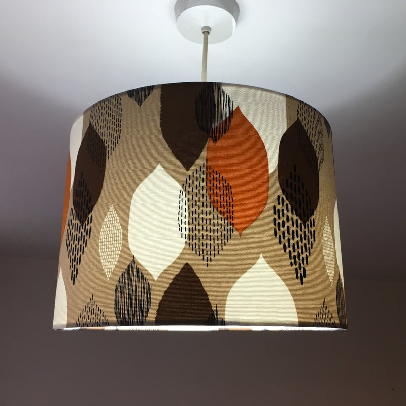 Retro Lampshade, Beige Orange Lamp Shade, Scandi Brown Handmade Lampshade