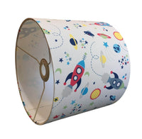Sky lampshade with space-themed design on a white background.