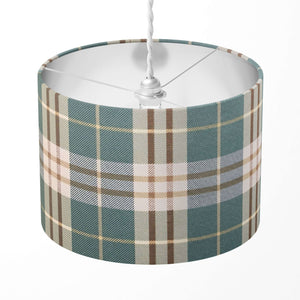 Duck egg lampshade with plaid pattern on a white background.