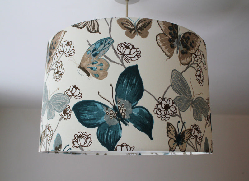 Butterfly Lampshade, Teal Floral Lampshade, Tropical Blue White Lampshade