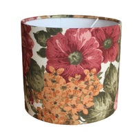 Close up of terracotta flower print lampshade.