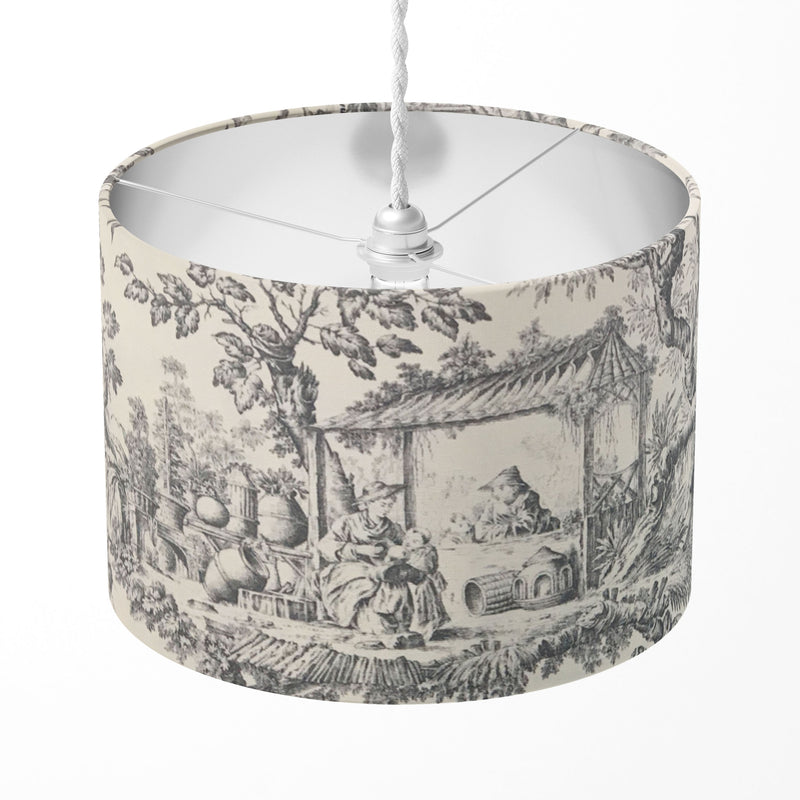 Toile de Jouy Lampshade, Grey White Lampshade, Chinese Asian Oriental Lampshade